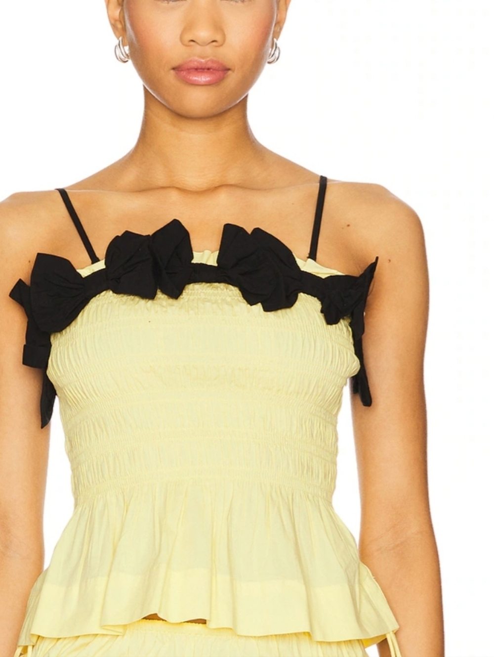 NWOT DAMSON MADDER Smocked Yellow Camisole with Black Bow Trim